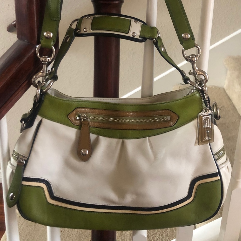 Coach Green and White Spectator Bag